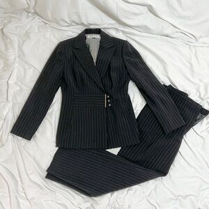 Tahari Black Pinstripe Pantsuit Set